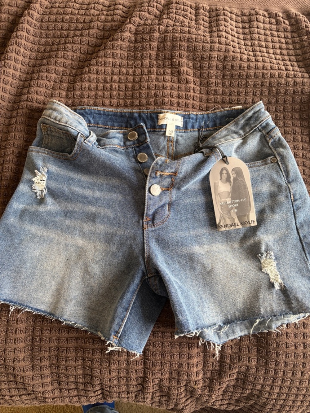 Kendall & Kylie Washed Blue Distressed Denim Shorts